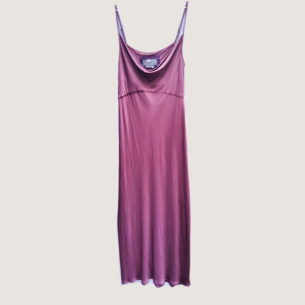 Anthropologie Elyse Satin Slip Plum Midi Dress XSP Cowl Neck Elegant